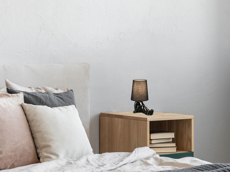 Tischleuchte HUMA Keramik Schwarz mit Stoffschirm, Höhe 24,5cm