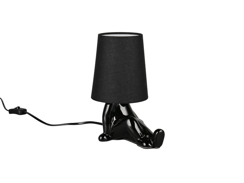 Tischleuchte HUMA Keramik Schwarz mit Stoffschirm, Höhe 24,5cm