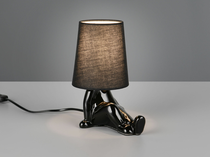 Tischleuchte HUMA Keramik Schwarz mit Stoffschirm, Höhe 24,5cm