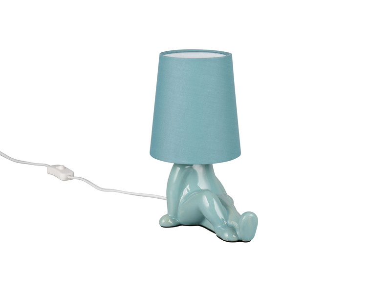 Tischleuchte HUMA Keramik Blau mit Stoffschirm, Höhe 24,5cm