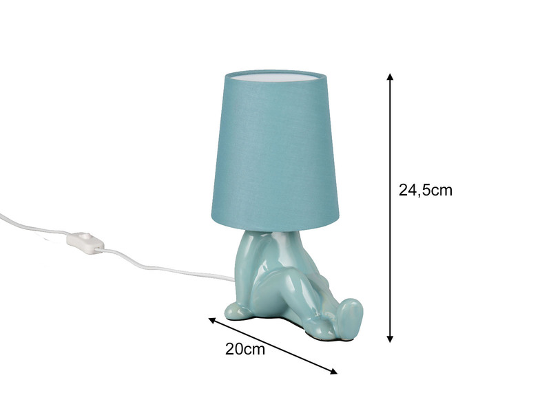 Tischleuchte HUMA Keramik Blau mit Stoffschirm, Höhe 24,5cm