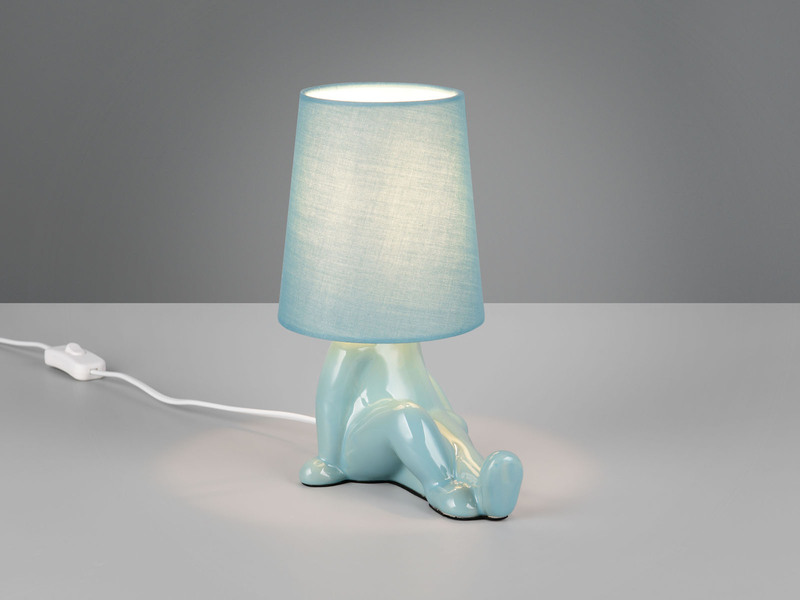 Tischleuchte HUMA Keramik Blau mit Stoffschirm, Höhe 24,5cm