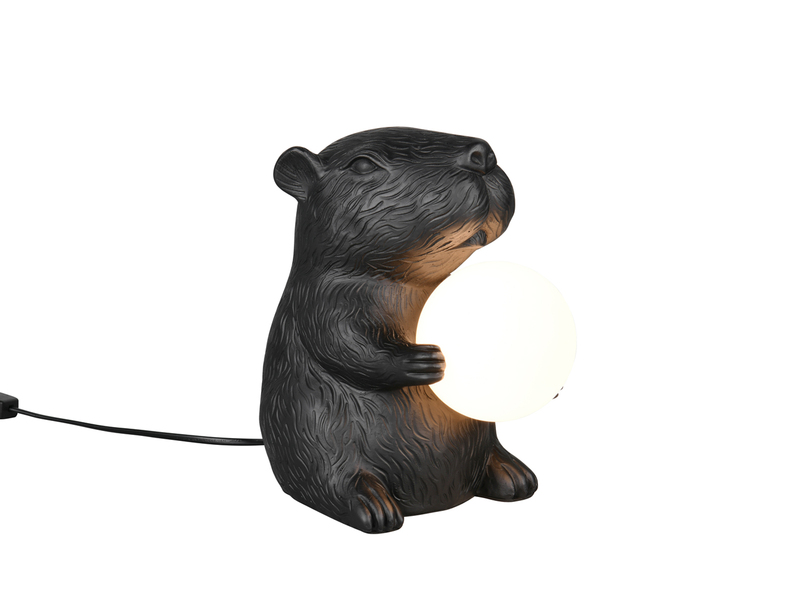 Besondere LED Tischleuchte kleine Capybara Lampe Schwarz, Höhe 25cm