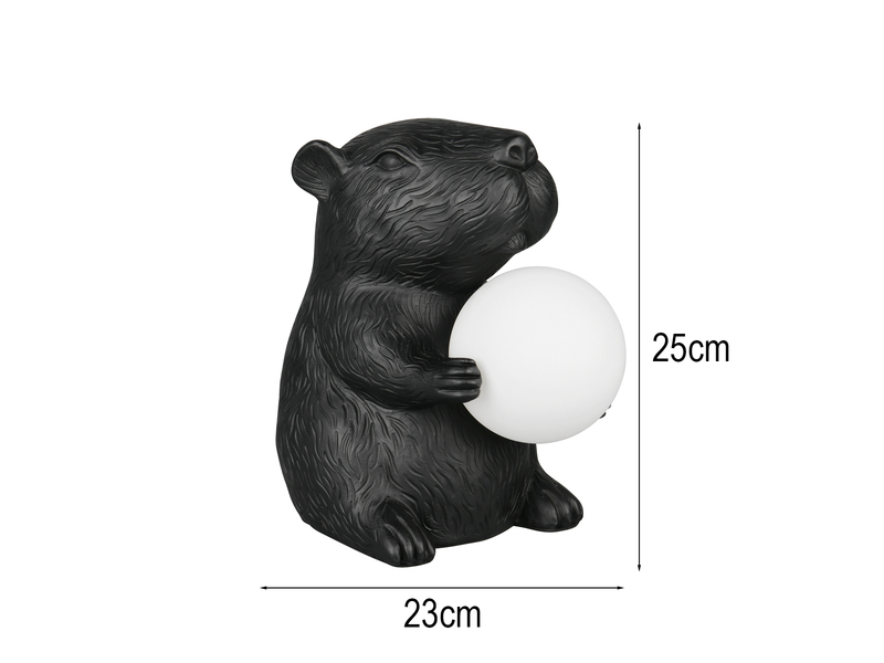 Besondere LED Tischleuchte kleine Capybara Lampe Schwarz, Höhe 25cm
