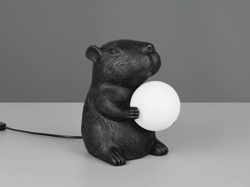 Besondere LED Tischleuchte kleine Capybara Lampe Schwarz, Höhe 25cm