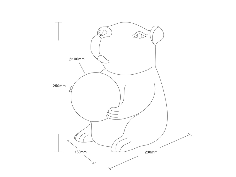 Besondere LED Tischleuchte kleine Capybara Lampe Schwarz, Höhe 25cm