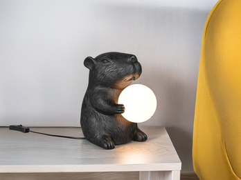 Besondere LED Tischleuchte kleine Capybara Lampe Schwarz, Höhe 25cm
