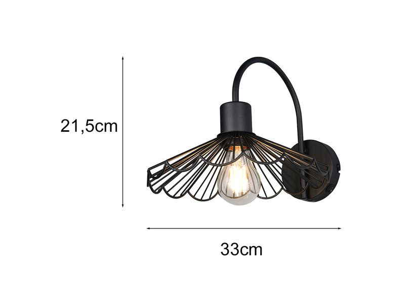 Maße der schwarzen Wandleuchte: 21,5 cm Höhe und 33 cm Breite