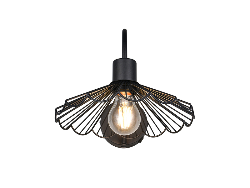 Wandleuchte in Schwarz mit Metall-Gitterschirm – Frontansicht