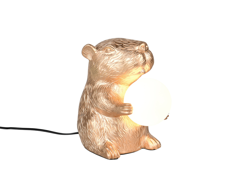 Besondere LED Tischleuchte kleine Capybara Lampe Gold, Höhe 25cm