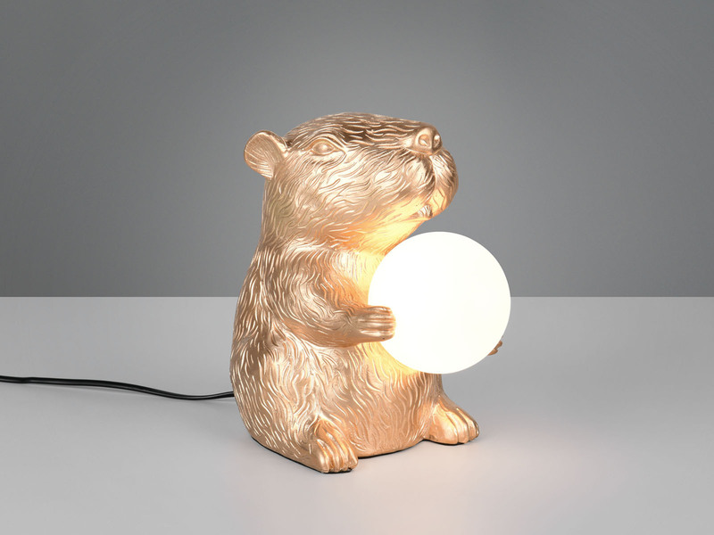 Besondere LED Tischleuchte kleine Capybara Lampe Gold, Höhe 25cm