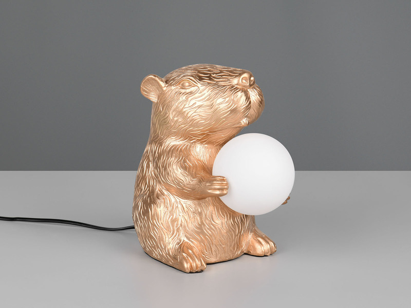 Besondere LED Tischleuchte kleine Capybara Lampe Gold, Höhe 25cm