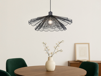 Schwarze Pendelleuchte mit doppelt gefächertem Metall Gitterschirm