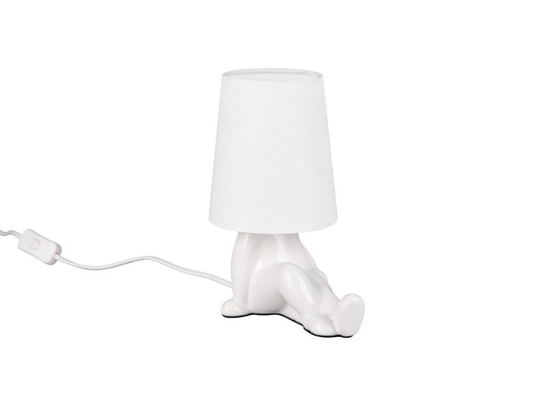 LED Tischlampe Keramik Weiß mit Stoffschirm, Höhe 24,5cm