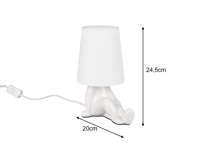 LED Tischlampe Keramik Weiß mit Stoffschirm, Höhe 24,5cm