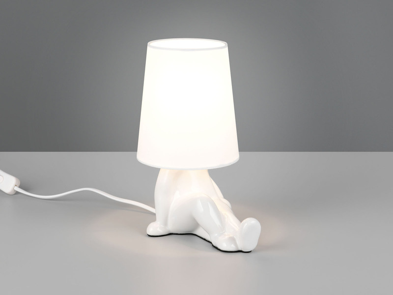 LED Tischlampe Keramik Weiß mit Stoffschirm, Höhe 24,5cm