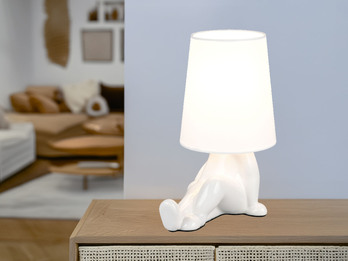 LED Tischlampe Keramik Weiß mit Stoffschirm, Höhe 24,5cm