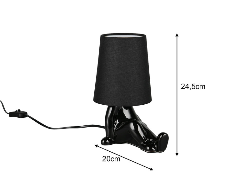 LED Tischlampe Keramik Schwarz mit Stoffschirm, Höhe 24,5cm