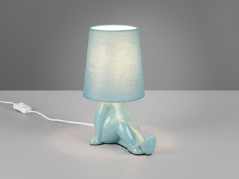 LED Tischlampe Keramik Blau mit Stoffschirm, Höhe 24,5cm