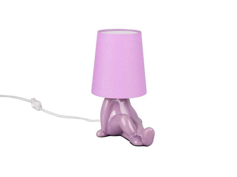 LED Tischlampe Keramik Lila mit Stoffschirm, Höhe 24,5cm