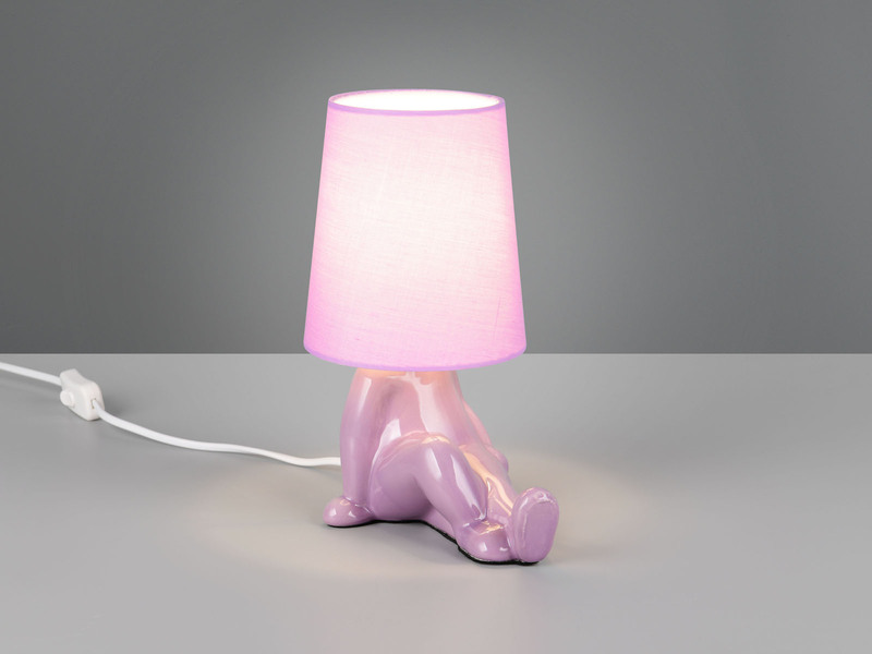 LED Tischlampe Keramik Lila mit Stoffschirm, Höhe 24,5cm