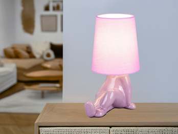 LED Tischlampe Keramik Lila mit Stoffschirm, Höhe 24,5cm