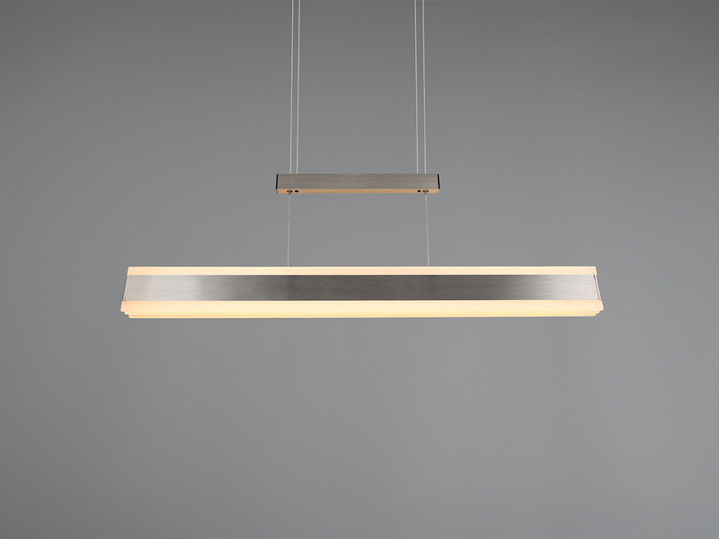 Lineare LED-Pendelleuchte in Silber – Frontansicht mit beidseitigem Lichtaustritt