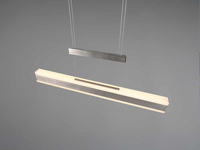Lineare LED-Pendelleuchte in Silber – Draufsicht mit beidseitigem Lichtaustritt
