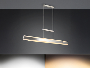 große lineare LED-Pendelleuchte in Silber – einschaltet an der Decke montiert