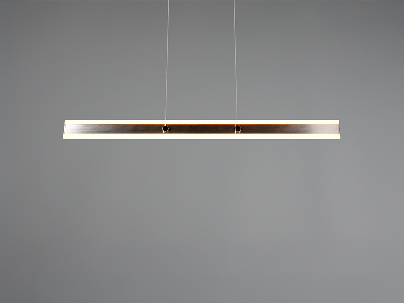 Lineare LED-Pendelleuchte in Silber – Frontansicht mit beidseitigem Lichtaustritt