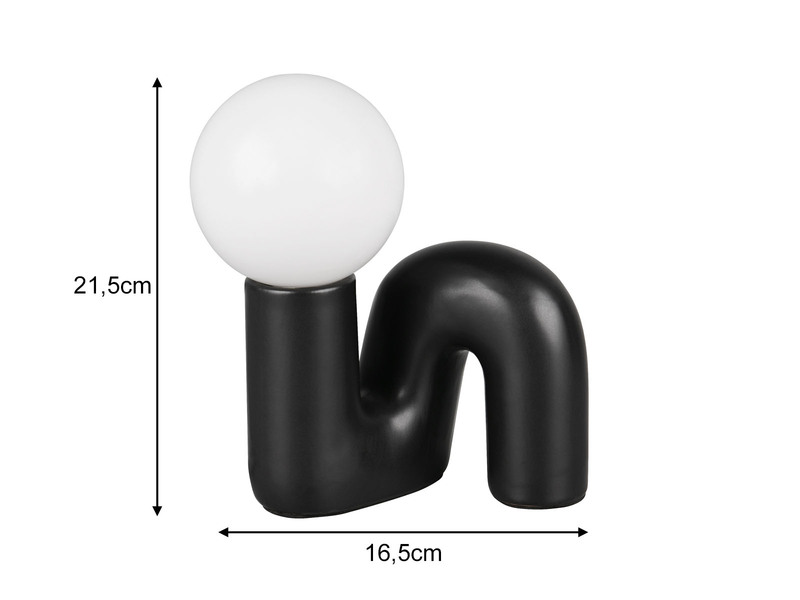 Tischleuchte QUINN Keramik Schwarz, Glas Weiß, Höhe 21,5cm
