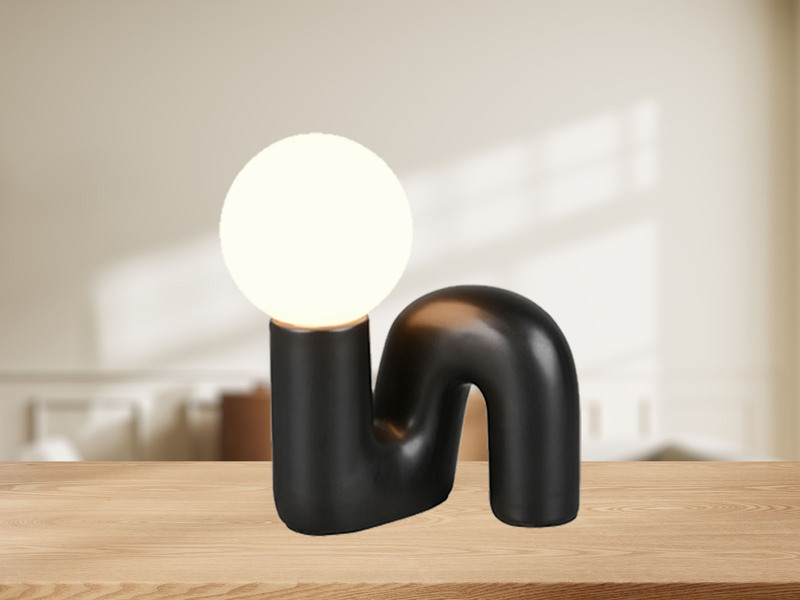 Tischleuchte QUINN Keramik Schwarz, Glas Weiß, Höhe 21,5cm