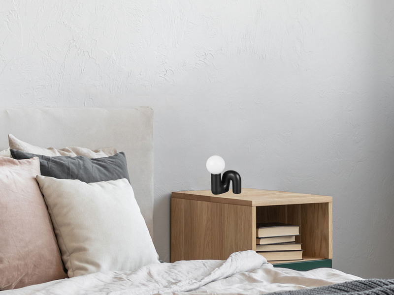 Tischleuchte QUINN Keramik Schwarz, Glas Weiß, Höhe 21,5cm