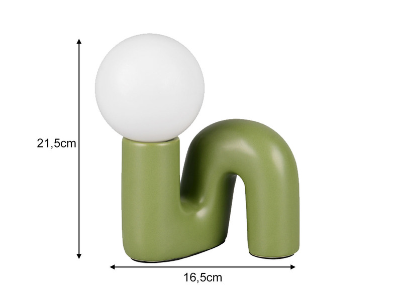 Tischleuchte QUINN Keramik Grün, Glas Weiß, Höhe 21,5cm