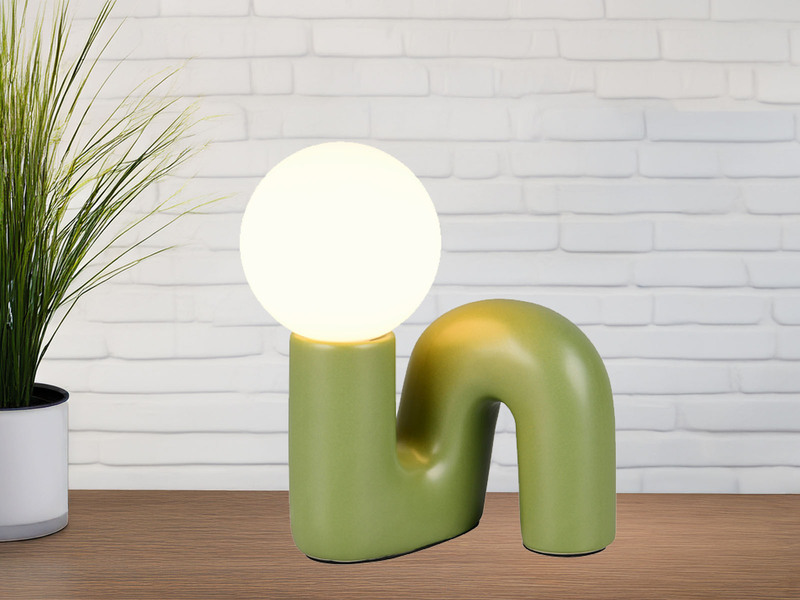 Tischleuchte QUINN Keramik Grün, Glas Weiß, Höhe 21,5cm