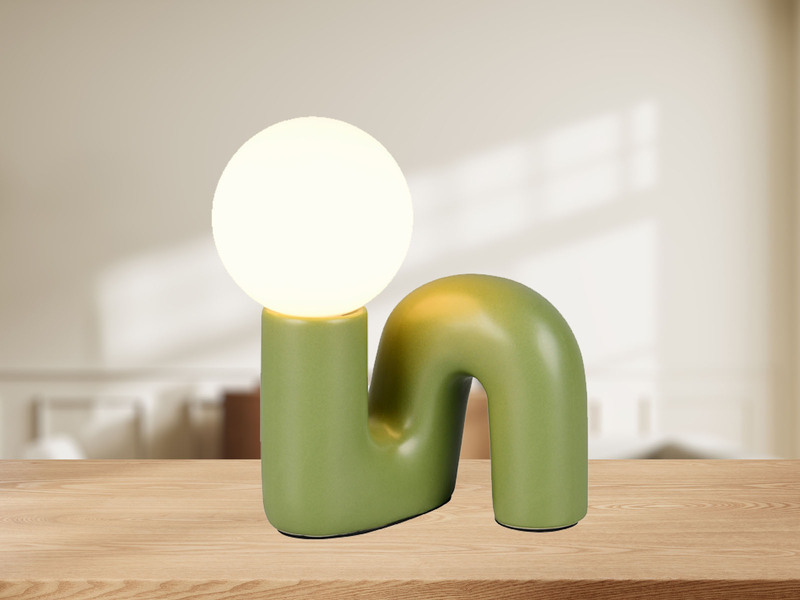 Tischleuchte QUINN Keramik Grün, Glas Weiß, Höhe 21,5cm