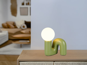 Tischleuchte QUINN Keramik Grün, Glas Weiß, Höhe 21,5cm