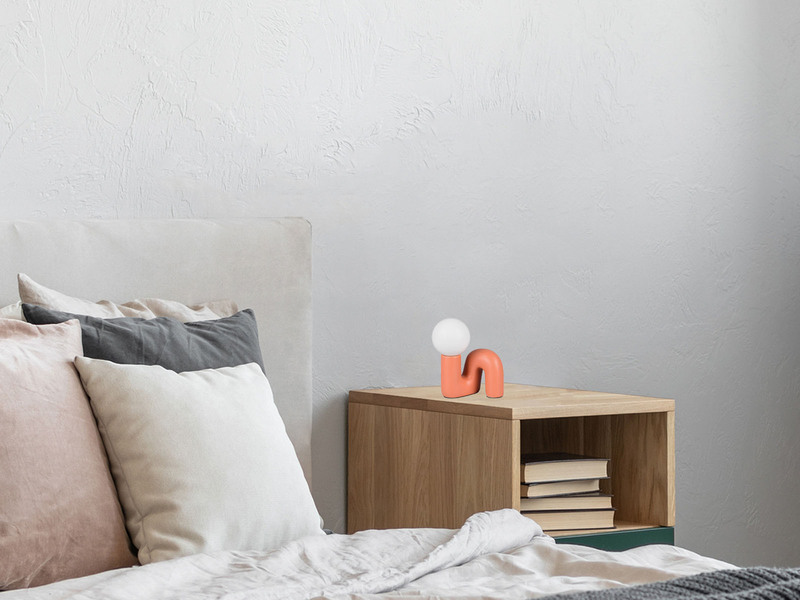 Tischleuchte QUINN Keramik Apricot, Glas Weiß, Höhe 21,5cm