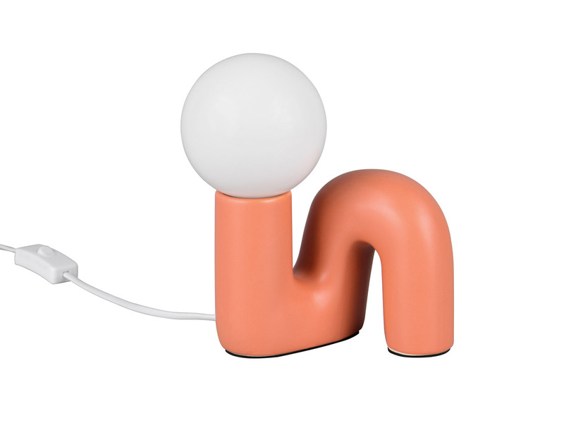 Tischleuchte QUINN Keramik Apricot, Glas Weiß, Höhe 21,5cm