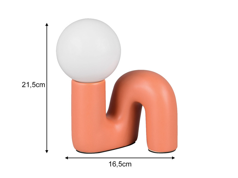 Tischleuchte QUINN Keramik Apricot, Glas Weiß, Höhe 21,5cm