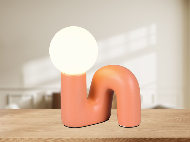 Tischleuchte QUINN Keramik Apricot, Glas Weiß, Höhe 21,5cm