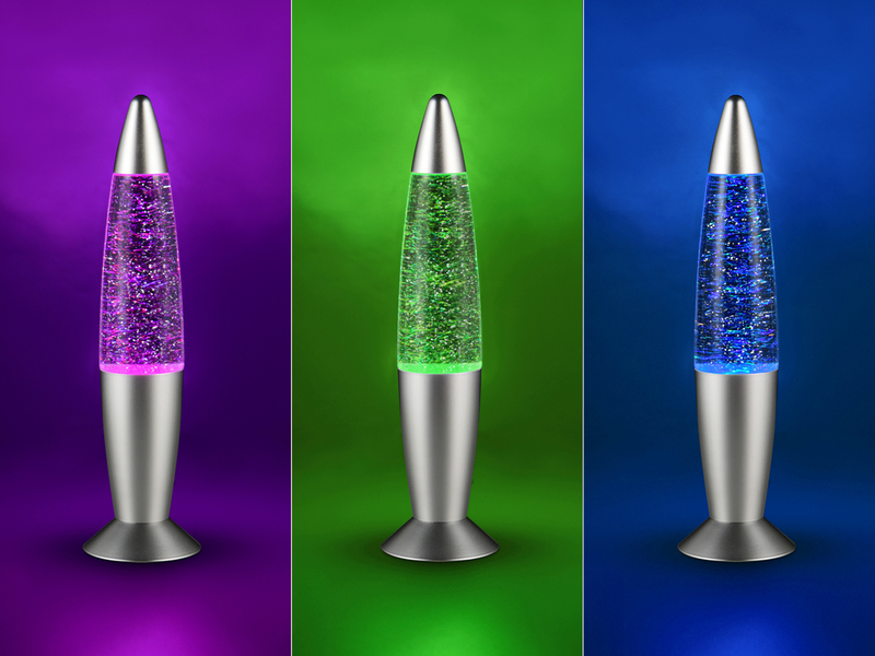 Deko LED RGB Tischleuchte mit Glitzer Batterie- oder USB betrieben, Höhe 34,5cm