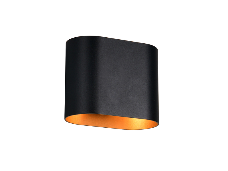 Schwarze Wandleuchte mit abgerundeter Rechteckform und Lichtaustritt nach oben und unten