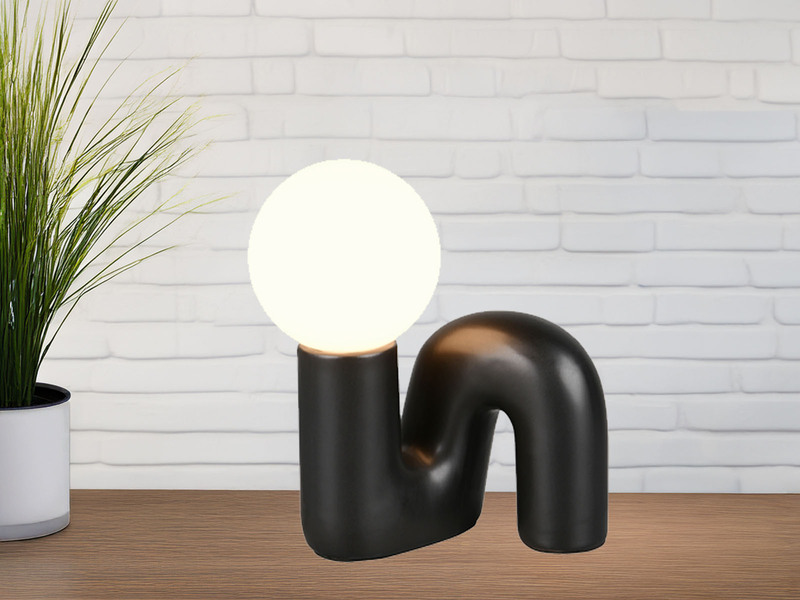 LED Tischlampe Keramik Schwarz, Glas Weiß, Höhe 21,5cm