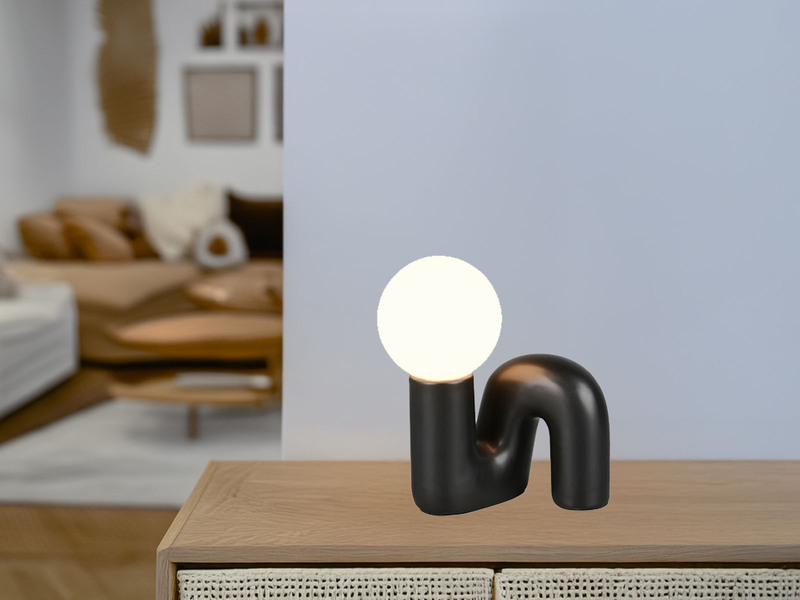 LED Tischlampe Keramik Schwarz, Glas Weiß, Höhe 21,5cm