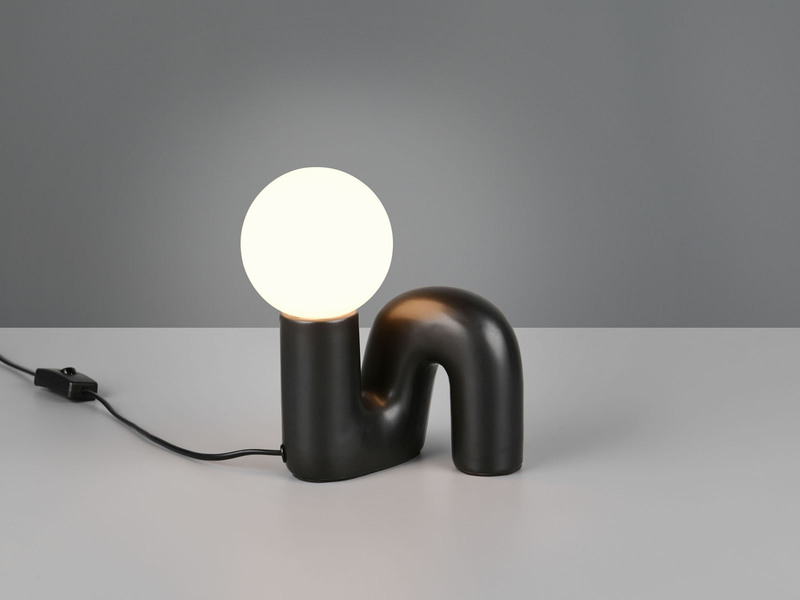 LED Tischlampe Keramik Schwarz, Glas Weiß, Höhe 21,5cm