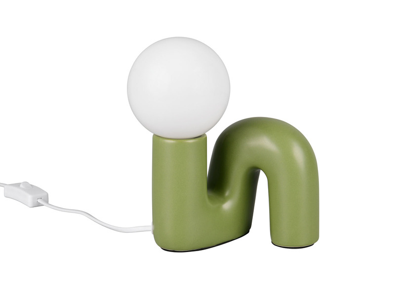 LED Tischlampe Keramik Grün, Glas Weiß, Höhe 21,5cm
