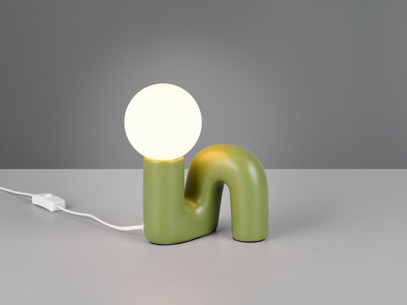 LED Tischlampe Keramik Grün, Glas Weiß, Höhe 21,5cm