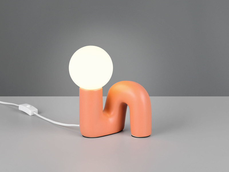 LED Tischlampe Keramik Apricot, Glas Weiß, Höhe 21,5cm