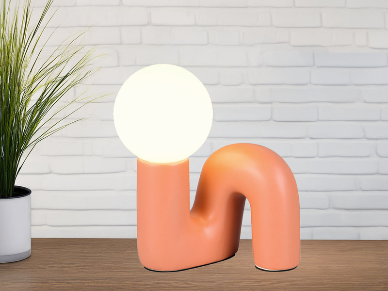 LED Tischlampe Keramik Apricot, Glas Weiß, Höhe 21,5cm
